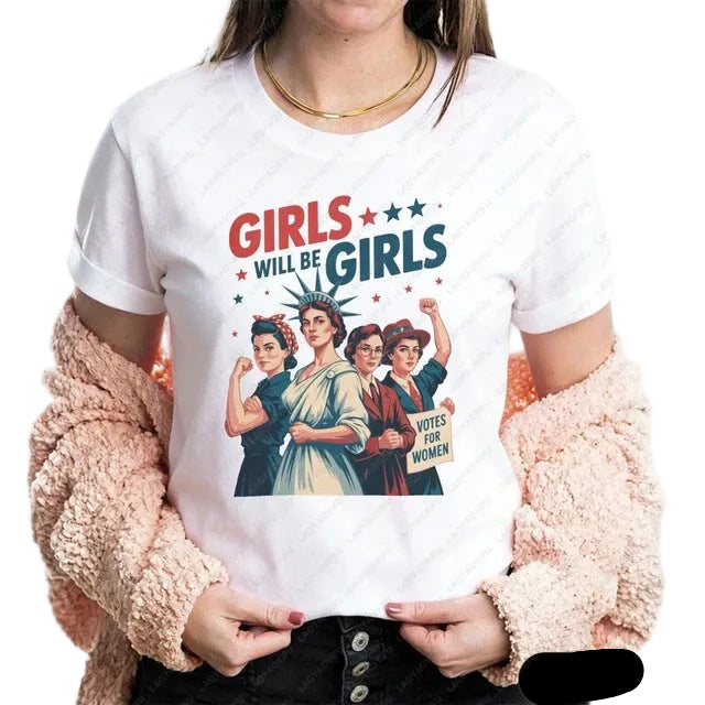 Women's nan vintage-inspired feminist graphic t-shirt with suffragette illustration Bowlift
