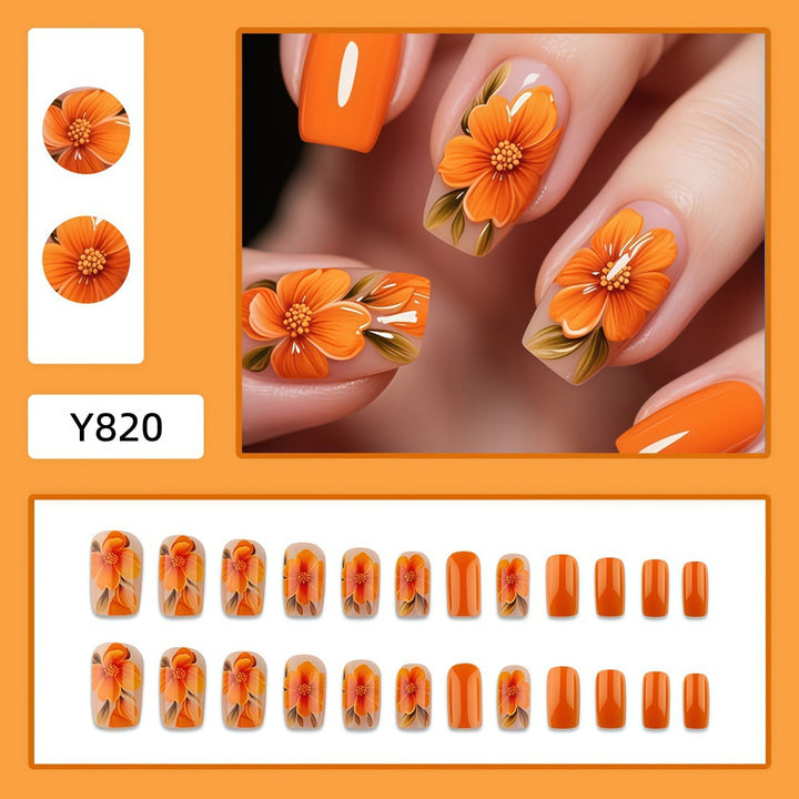 Artificial nails with floral accents and high gloss finish Bowlift
