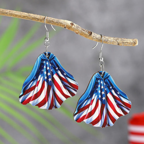 Ladies' lightweight wooden earrings in airplane jet design with patriotic motif and hypoallergenic fish hook Bowlift