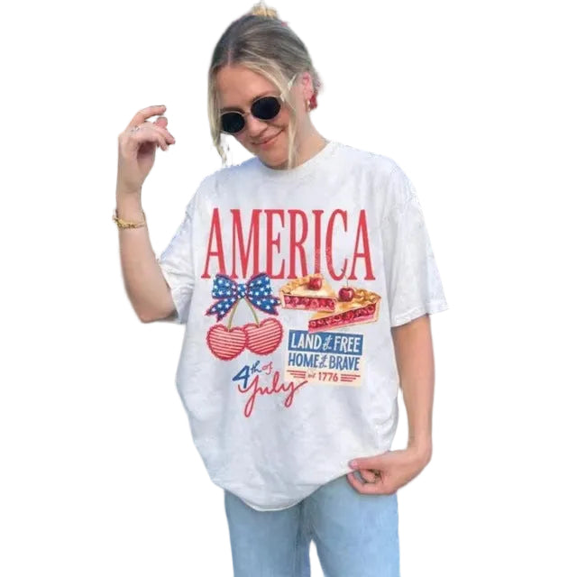 Women's nan patriotic oversized cotton graphic tee with relaxed boxy fit Bowlift