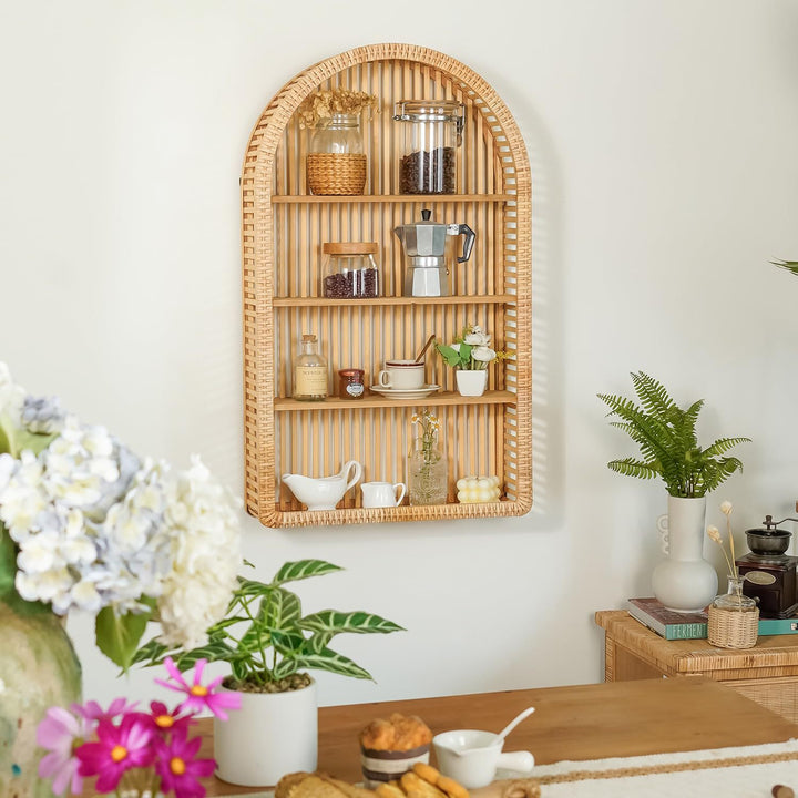 Round Wall Shelf Made of Natural Rattan Bowlift