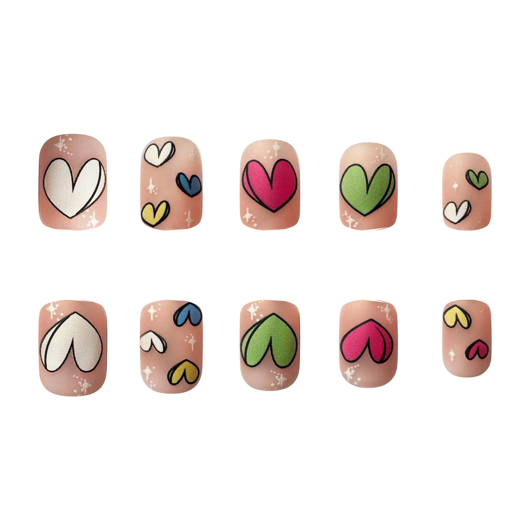 Artificial nail set with playful heart patterns Bowlift