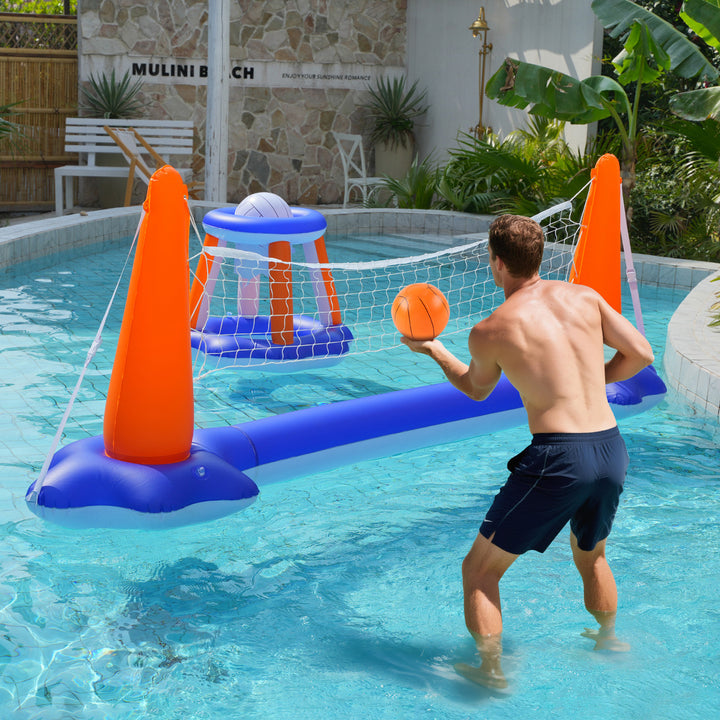 Unisex Inflatable Water Play Set with Volleyball and Basketball Net Bowlift