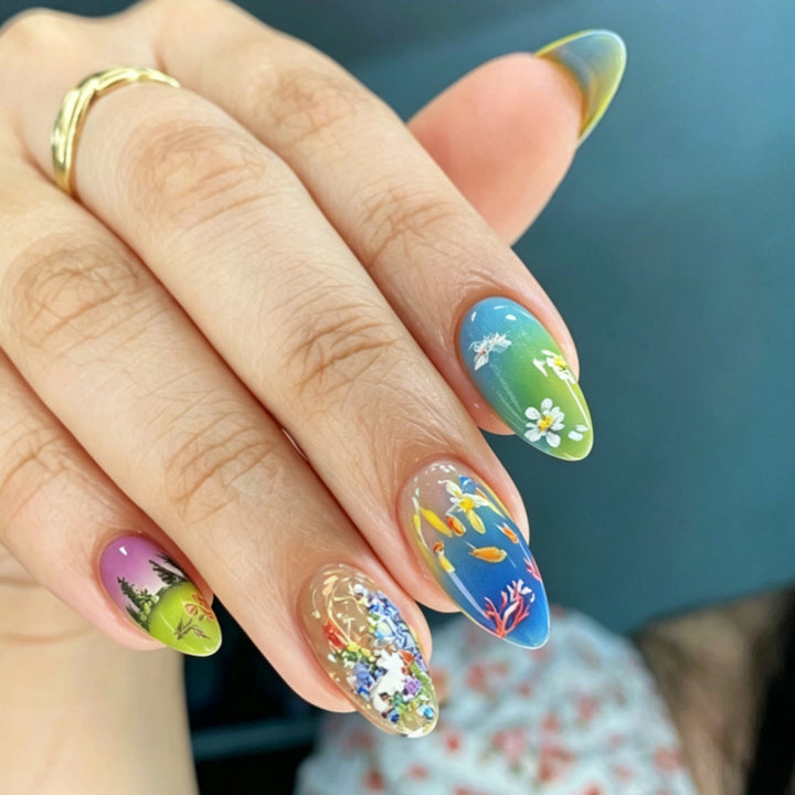 Artificial nails with artful nature and water world decoration Bowlift