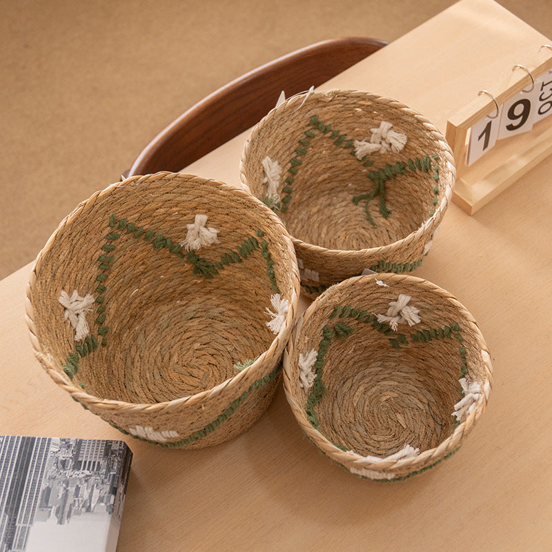 Handwoven decoration basket with colorful pattern