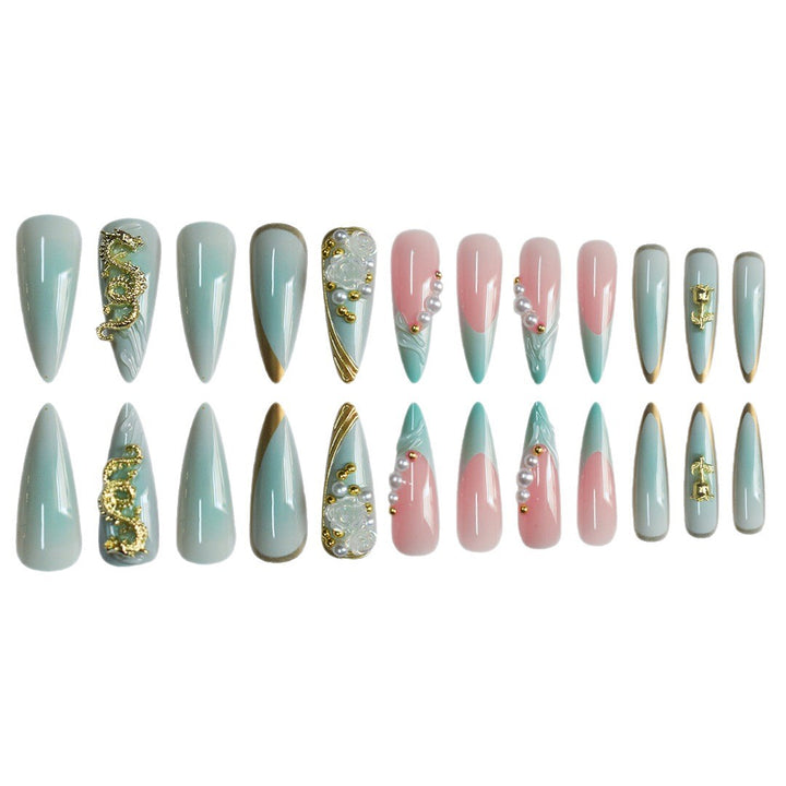 Luxurious Rhinestone and Floral Press-On Nail Art Bowlift