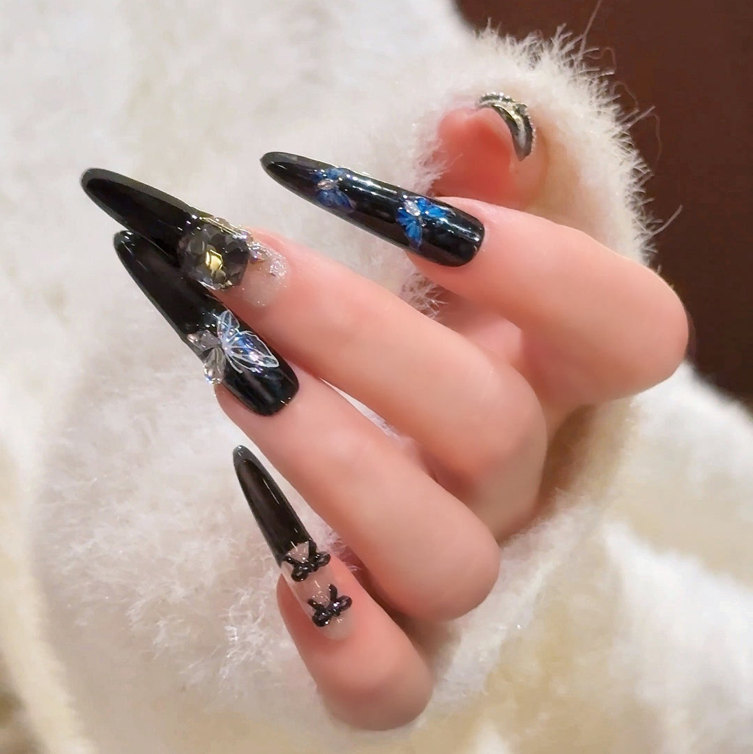 Decorative Press-On Nails with Gem Accents Bowlift