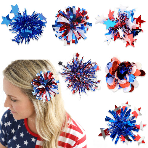 Independence Day sparkly tinsel starburst pom pom cat teaser toy Bowlift