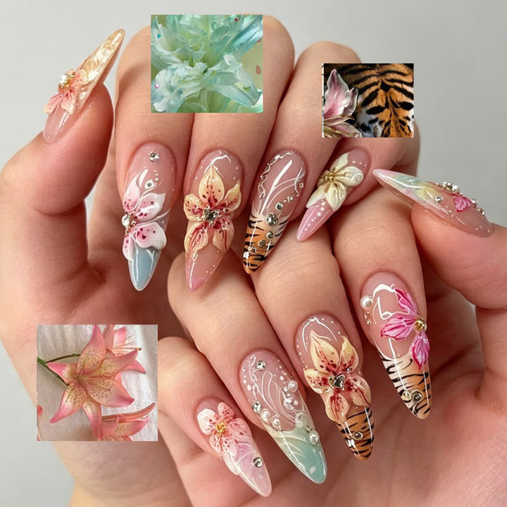 Artistic Floral Design Press-On Nail Tips Set Bowlift