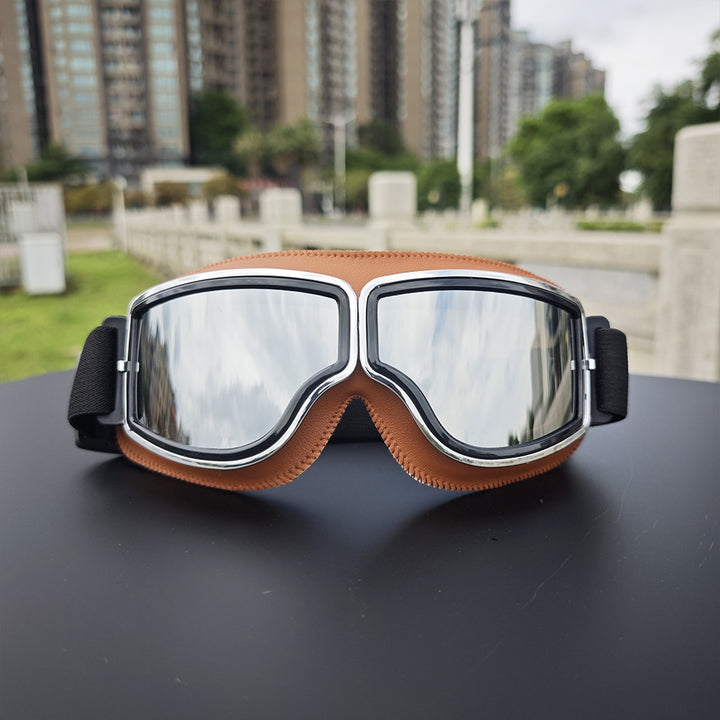 Retro aviator motorcycle goggles with anti-fog UV protection and padded frame Bowlift
