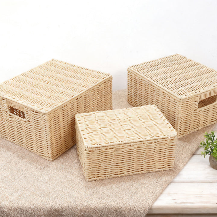 Women's storage basket made of woven material with integrated lids Bowlift