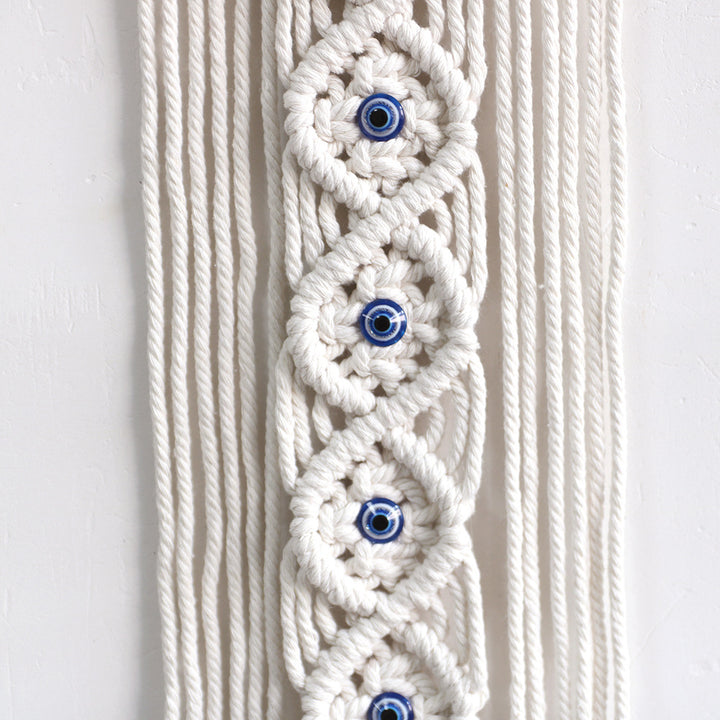 Macrame Wall Hanging with Wooden Ring and Decorative Elements