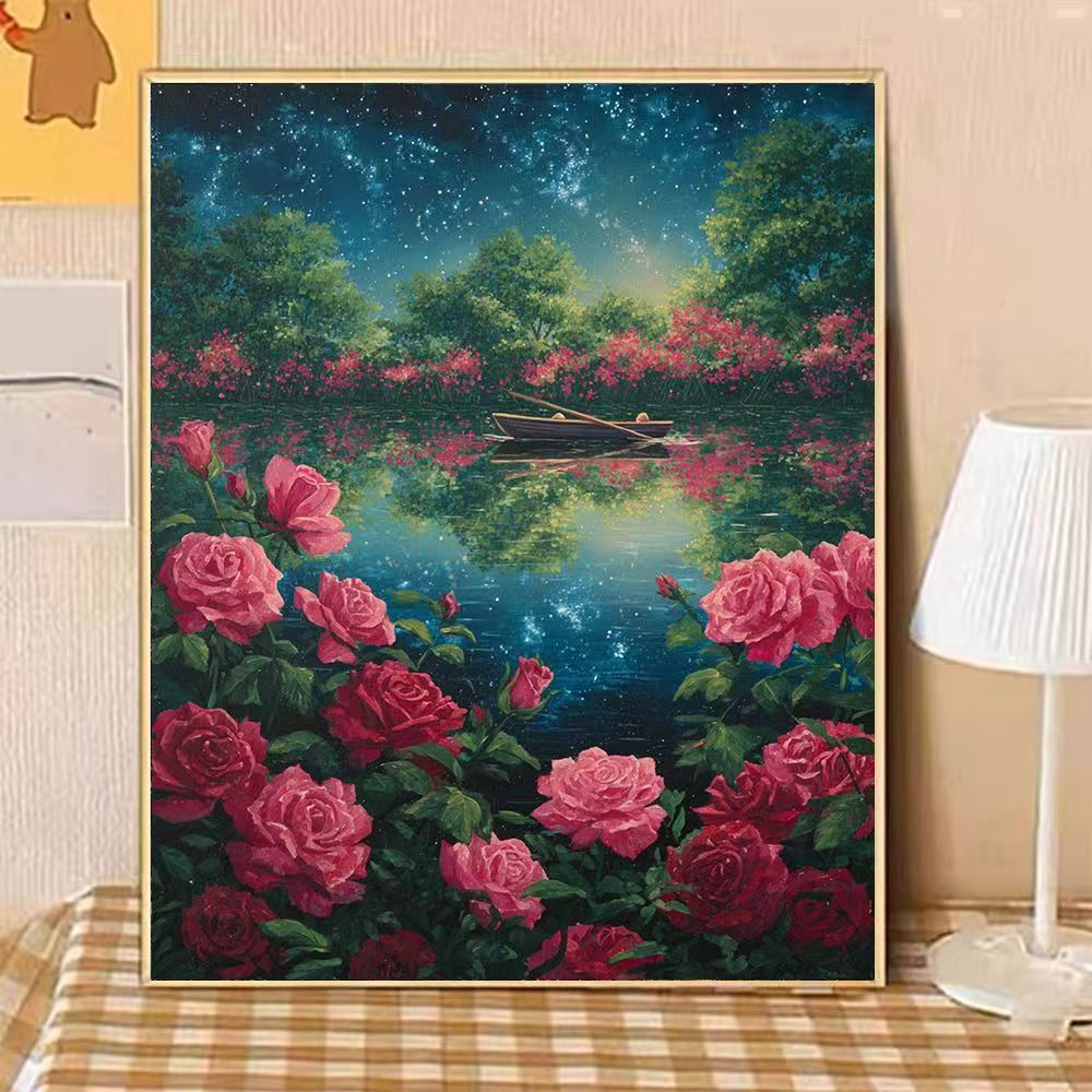 Scenic Night-time Floral Landscape Canvas Art Bowlift