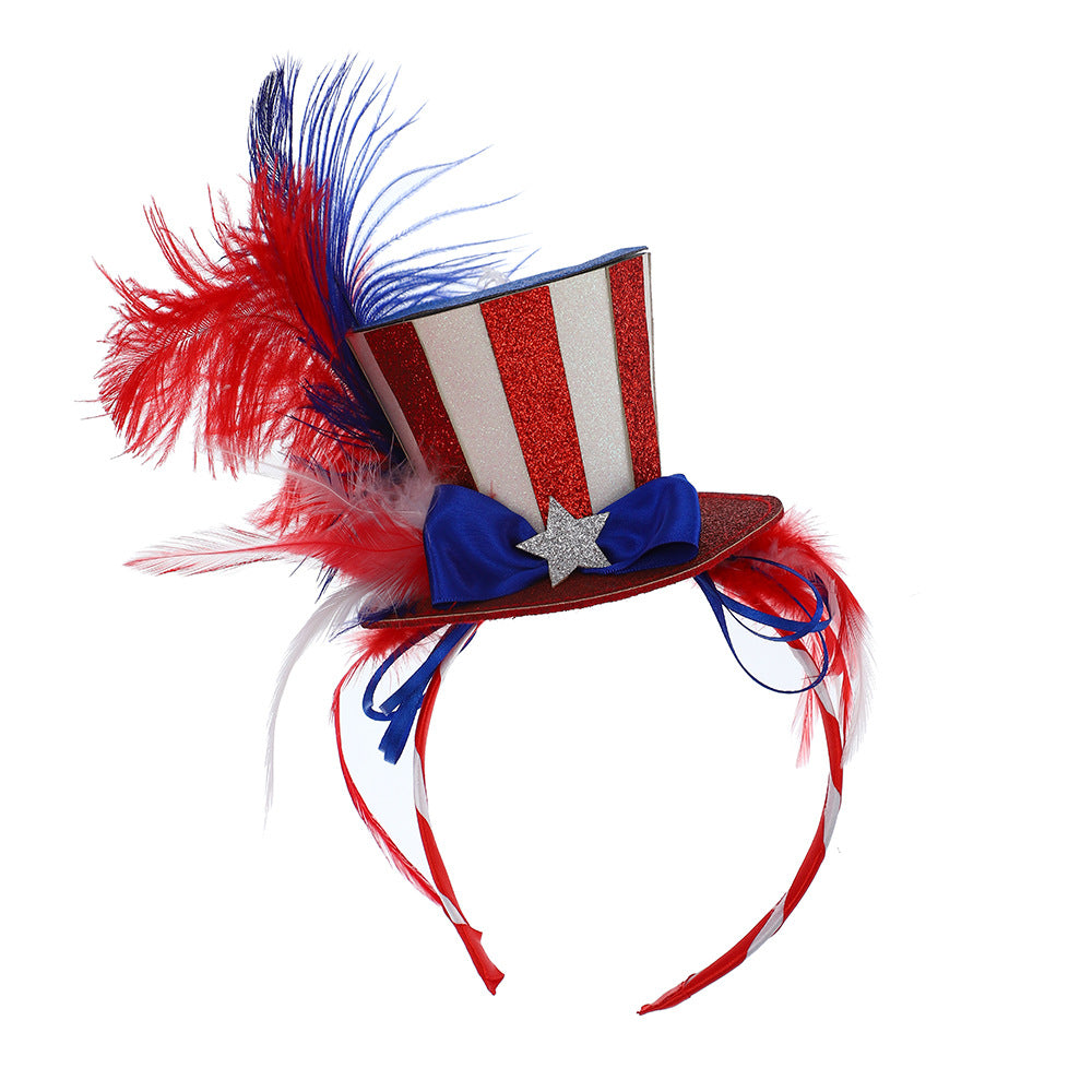 Unisex nan Party hairband with mini top hat and patriotic star ribbon Bowlift