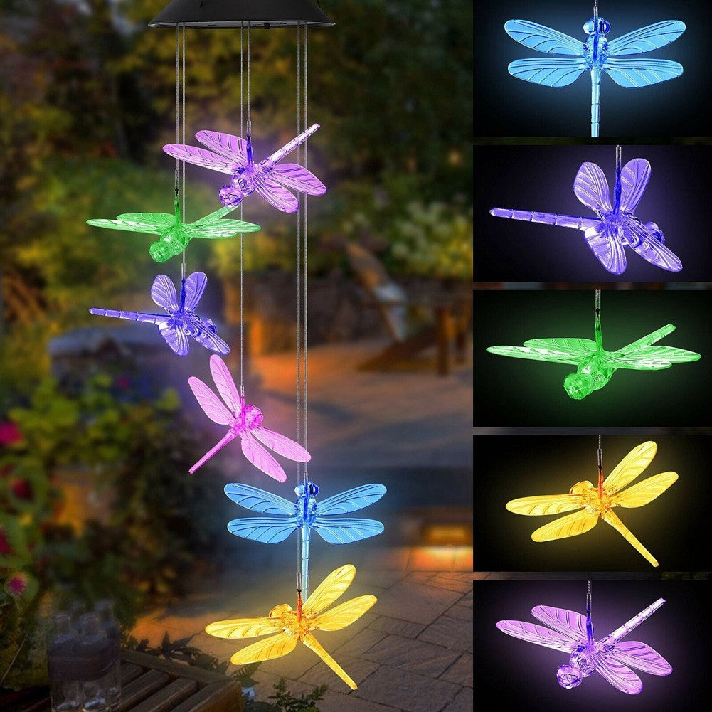 Solar-Powered Hanging Hummingbird LED Wind Chime With Color-Changing RGB Acrylic Birds And Weatherproof Top Bowlift
