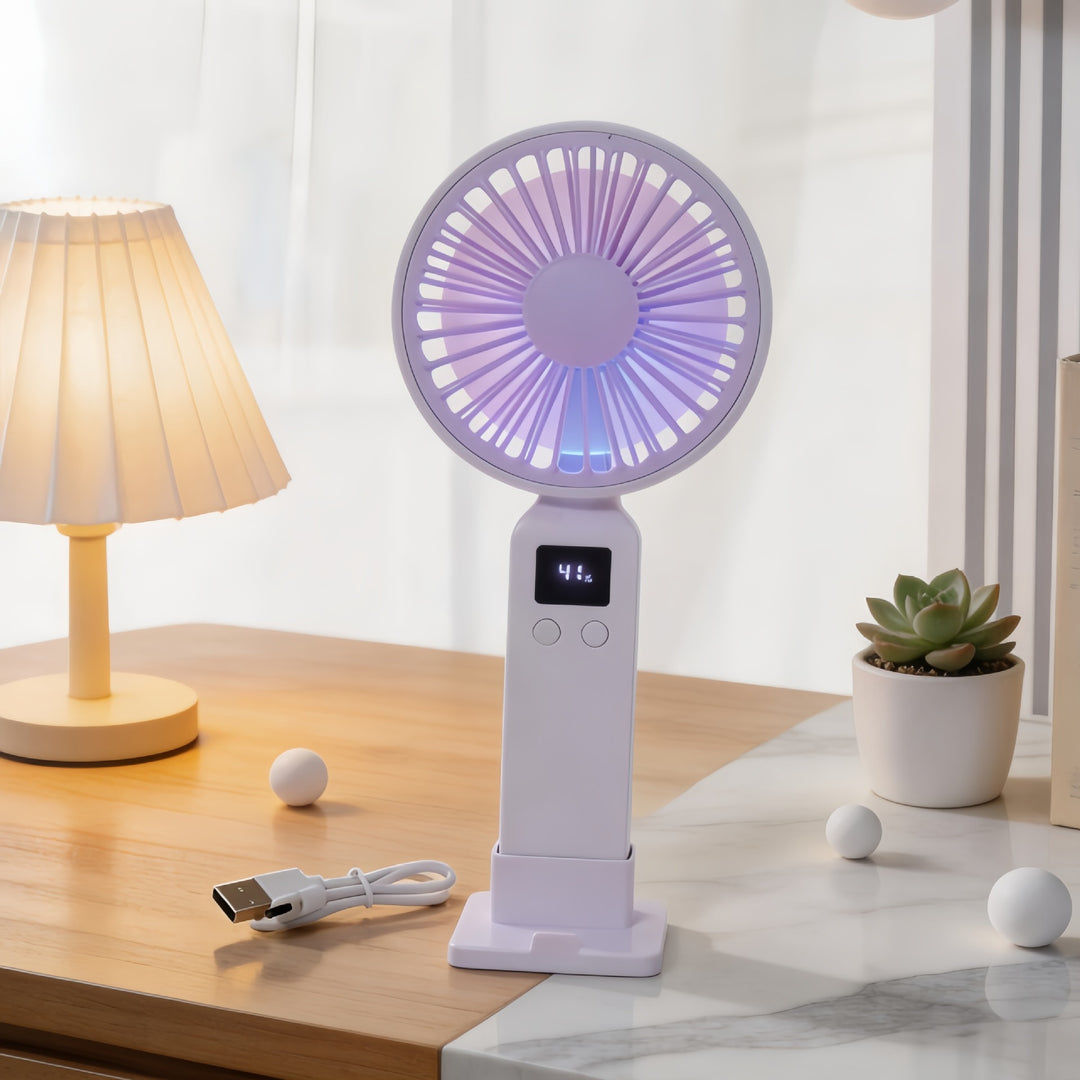 Women Portable Battery Handheld Fan with Digital Control Bowlift