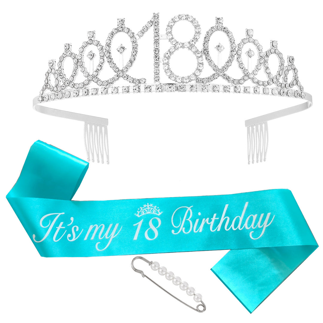 Women's birthday crown and sash set with glitter stones Bowlift