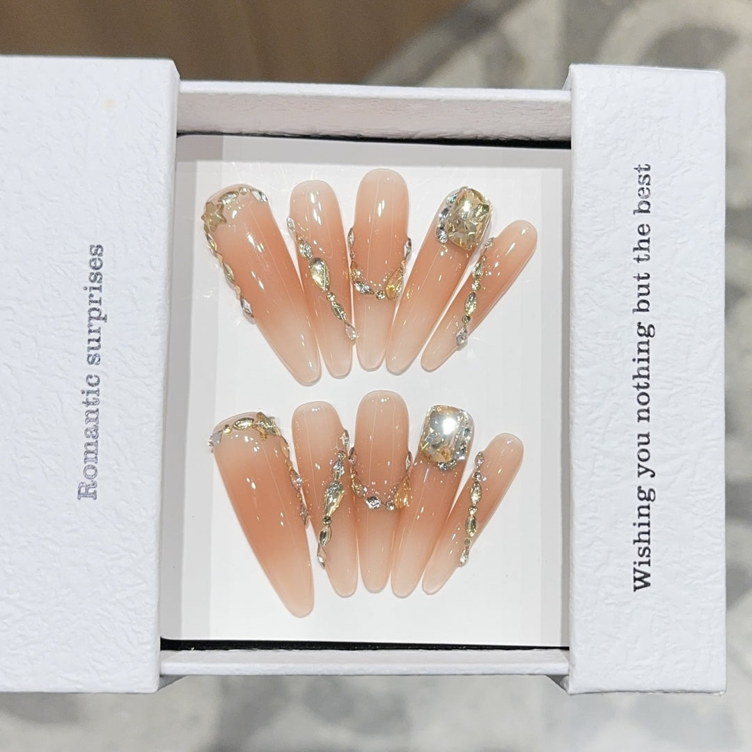 Artificial nails with Romantic Glamour Design Bowlift