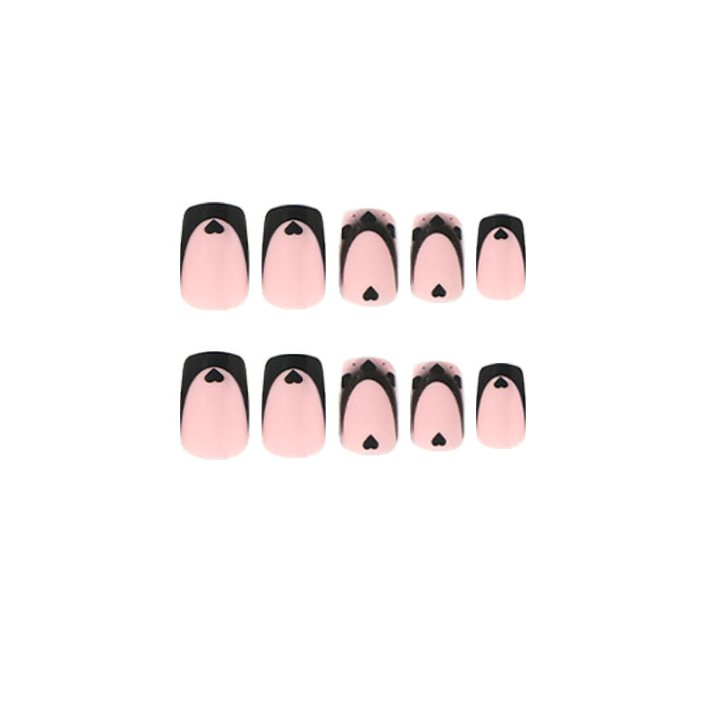 Artful Nail Art with Heart Motifs and Black-White Lace Bowlift