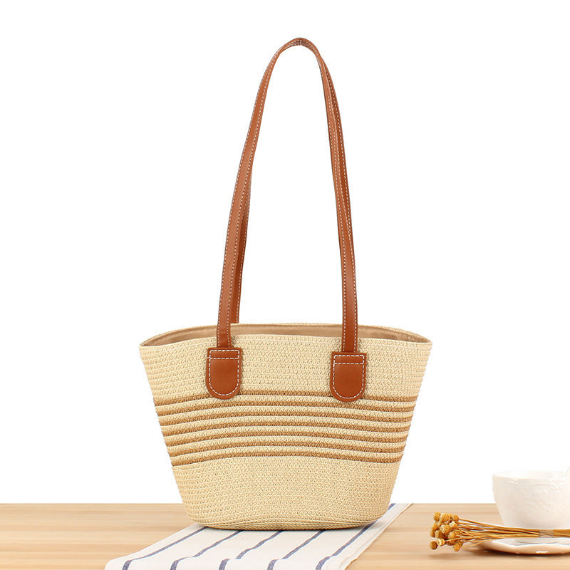 Beach bag with Stylish Woven Design and High-Quality Vegan Leather Handles Bowlift