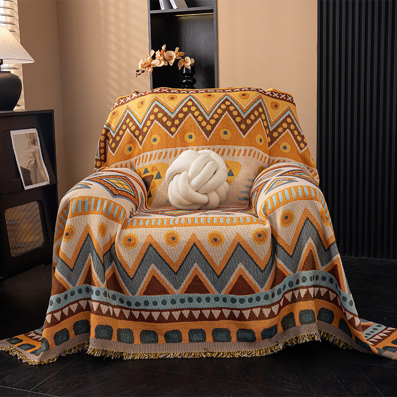 Oversized Cotton-Blend Jacquard Floral Throw Blanket with Fringed Edges Bowlift