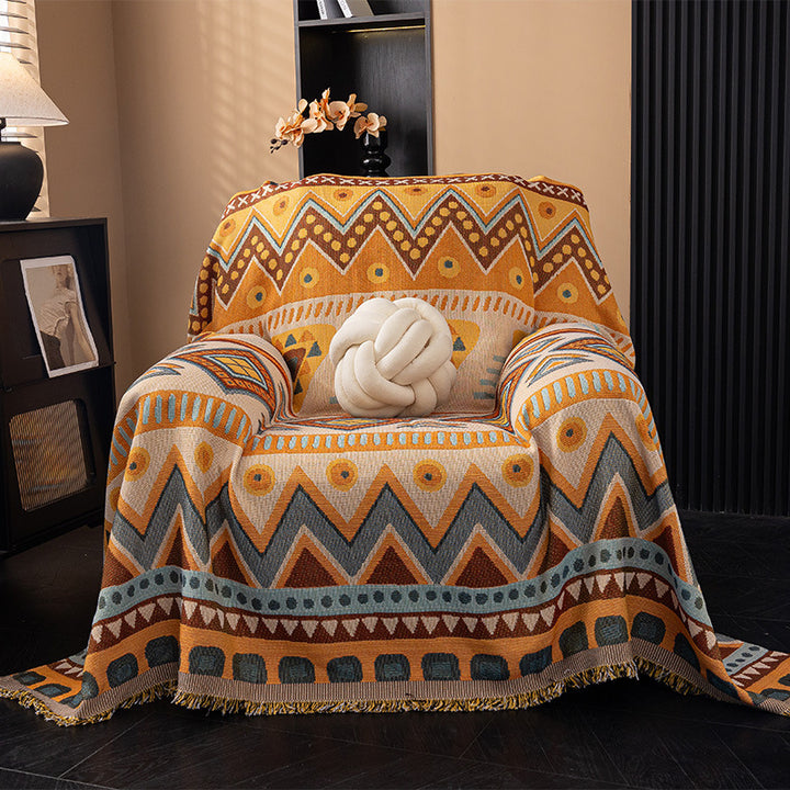 Oversized Cotton-Blend Jacquard Floral Throw Blanket with Fringed Edges Bowlift
