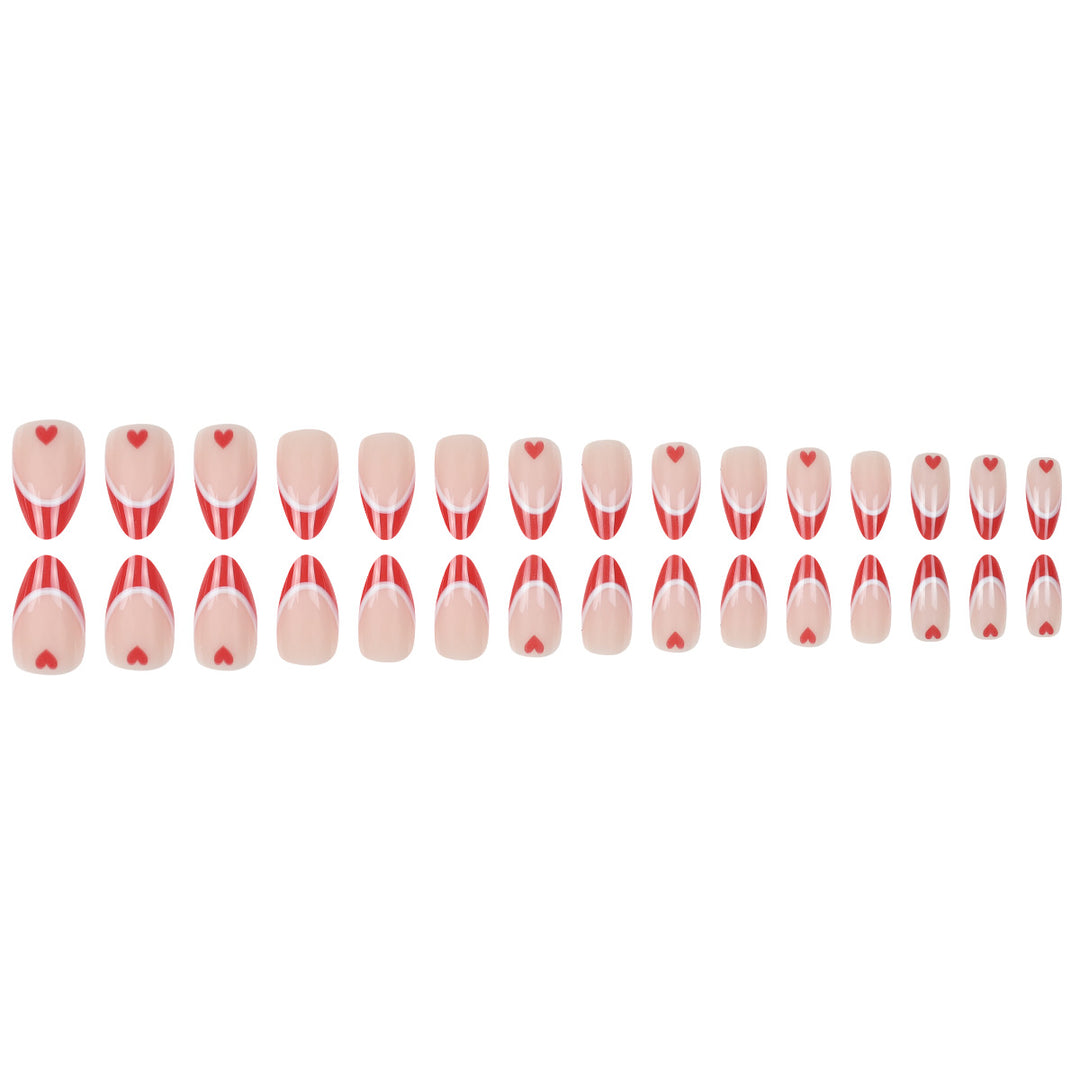 Heart-Design French Tip Press-On Nails Bowlift