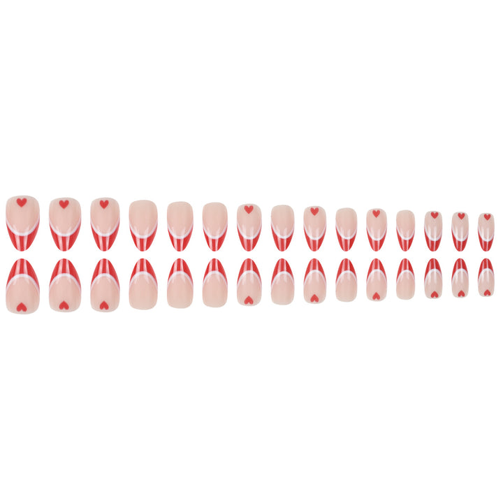Heart-Design French Tip Press-On Nails Bowlift