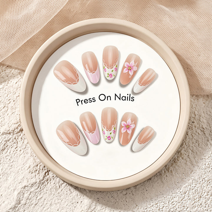 Floral Embellished Press-On Nail Set Bowlift