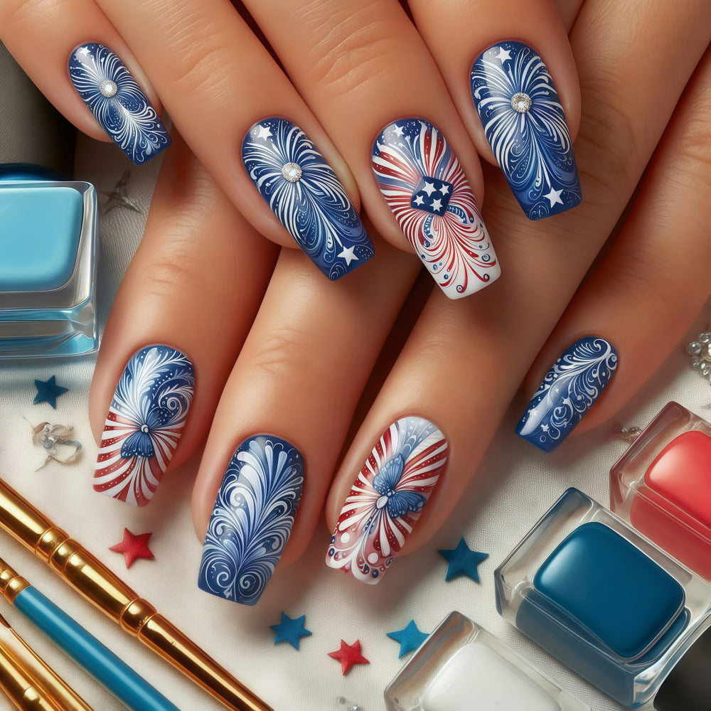 Patriotic design artificial nails Bowlift