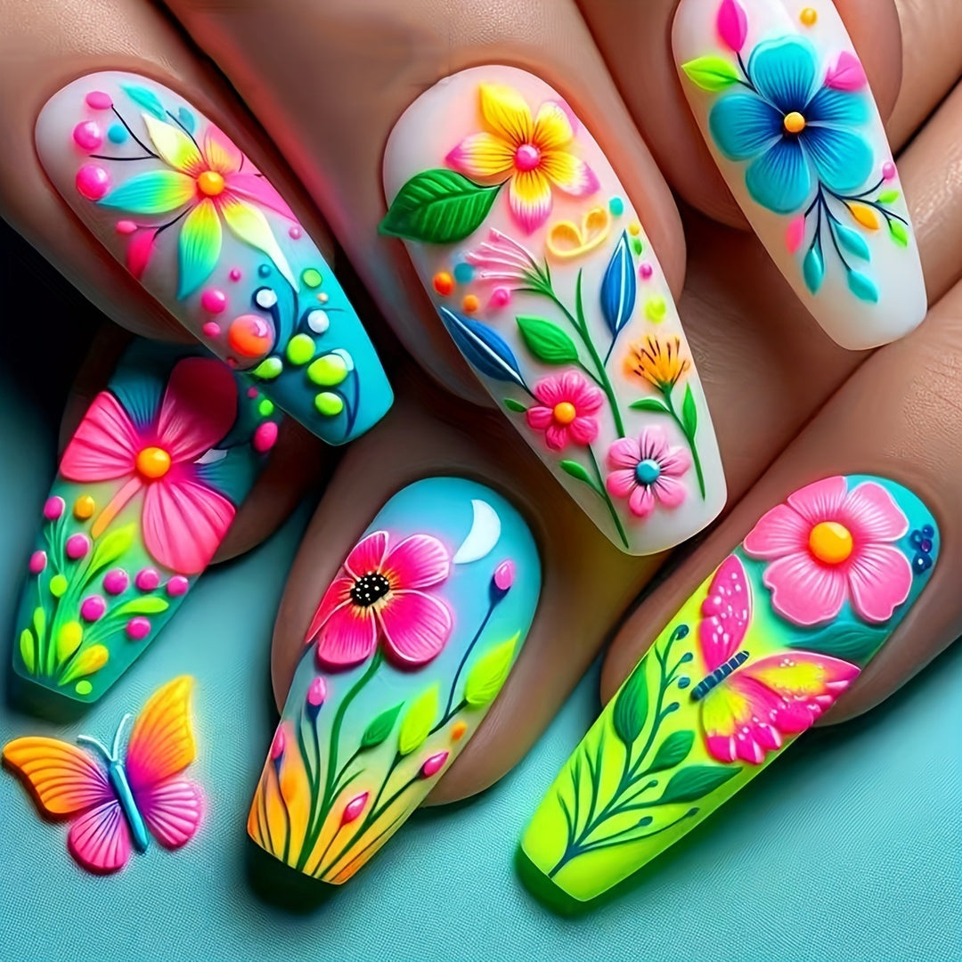 3D Floral Design Nail Art Bowlift