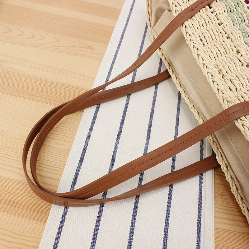 Braided Bast Handbag with Leather Handles Bowlift