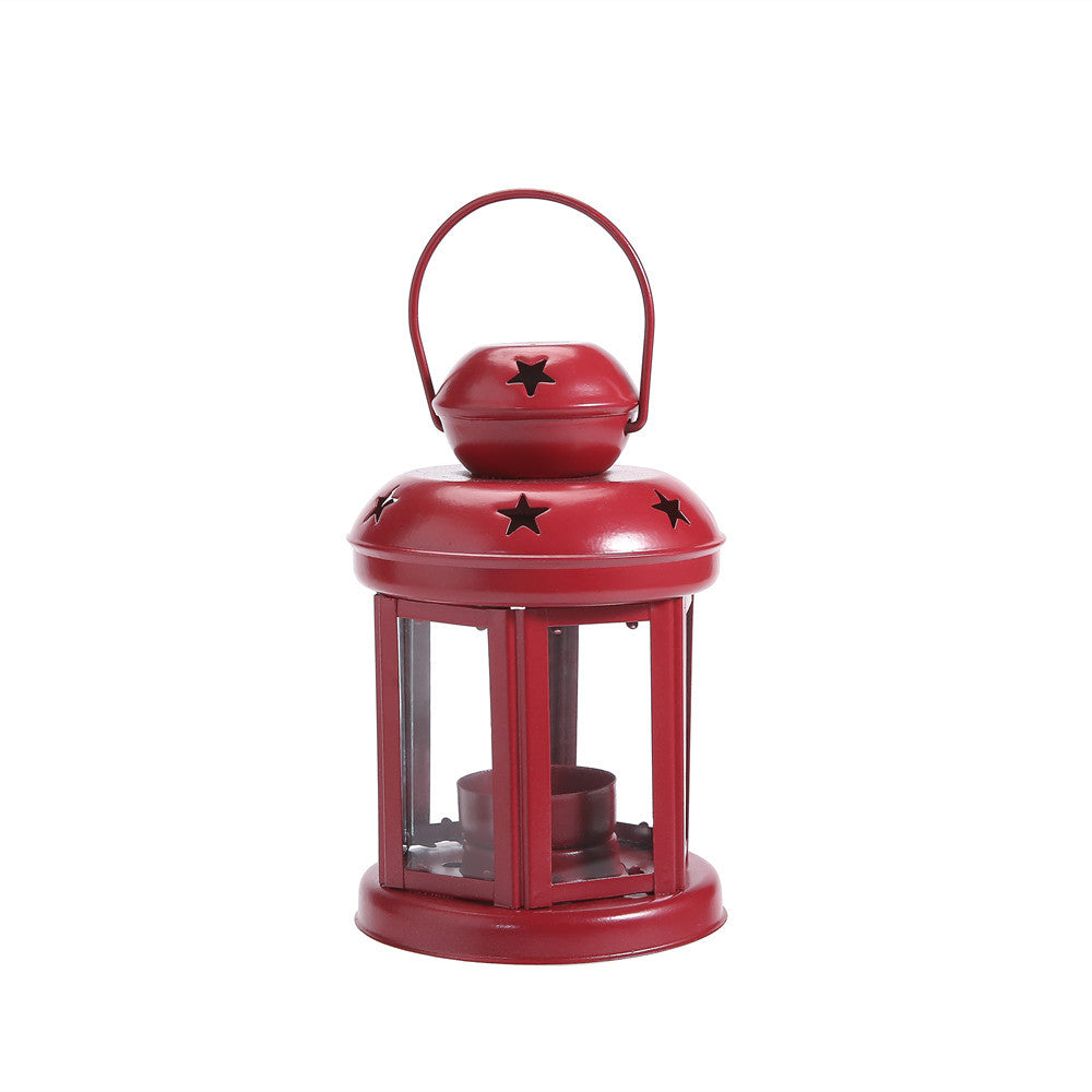 Hexagonal Glass-Paneled Metal Tealight Lantern with Star Vent Cutouts Bowlift