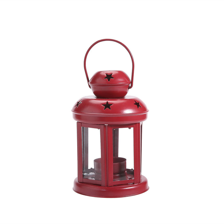 Hexagonal Glass-Paneled Metal Tealight Lantern with Star Vent Cutouts Bowlift