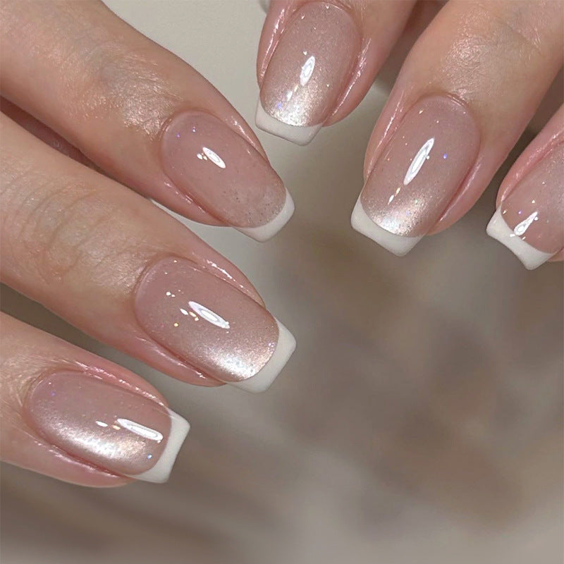 Glossy French Tip Gel Nail Extensions Bowlift