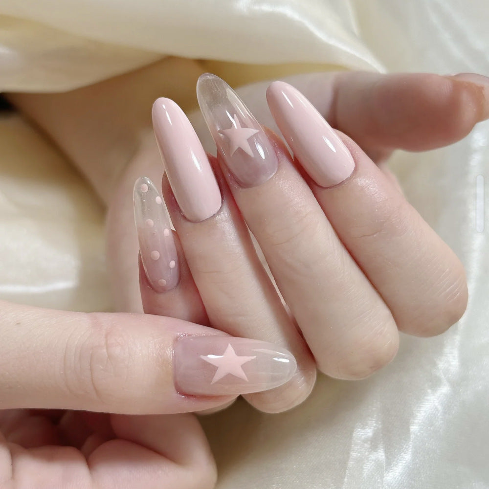 Stylish Press-On Nail Art Set with Star Accents Bowlift