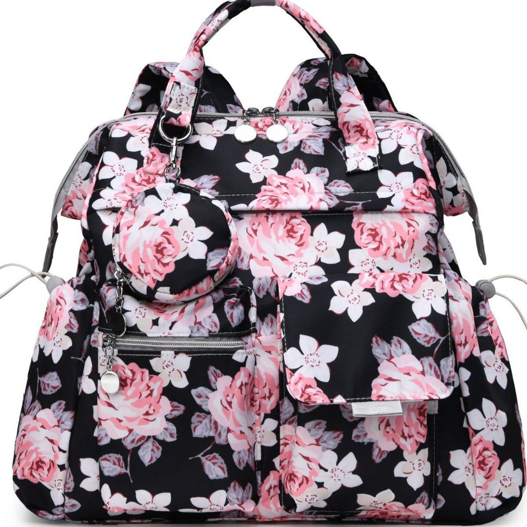 Multi-Pocket Floral Design Backpack Bowlift