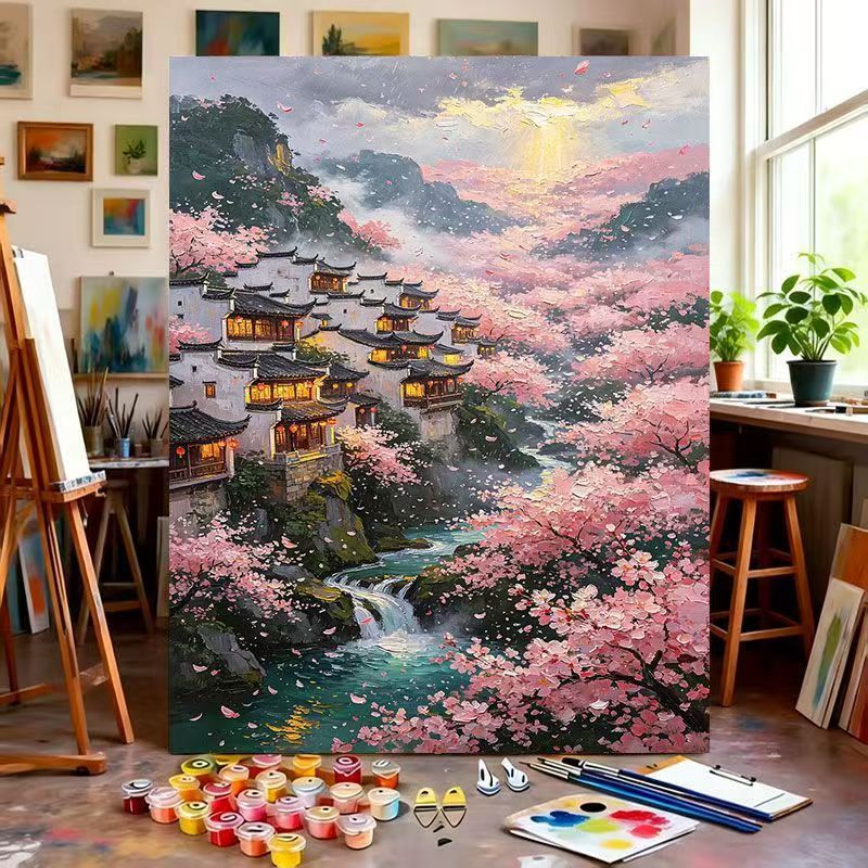 Scenic Cherry Blossom Paint by Numbers Art Kit Bowlift