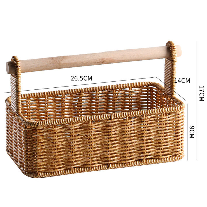 Handcrafted Woven Storage Basket with Wooden Handle Bowlift