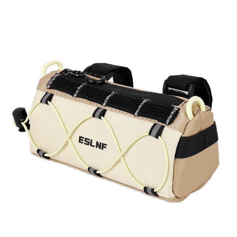 compact cylindrical handlebar bag with elastic bungee and universal Velcro mount Bowlift