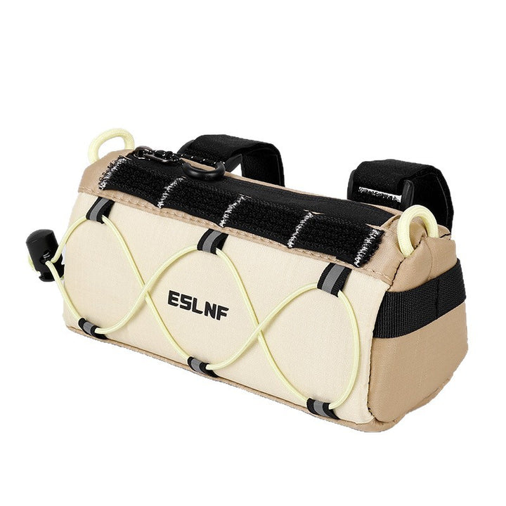 compact cylindrical handlebar bag with elastic bungee and universal Velcro mount Bowlift