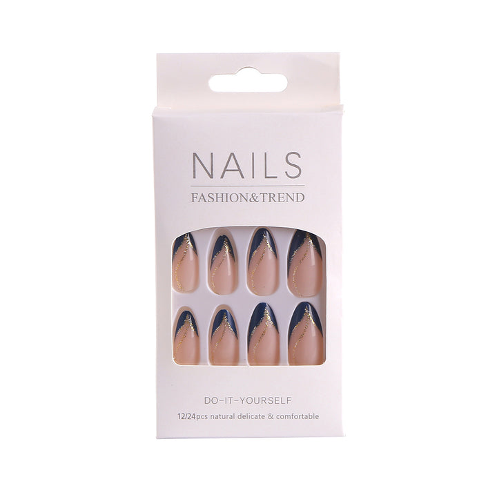 Artistic Nail Design with Elegant Golden Accents Bowlift