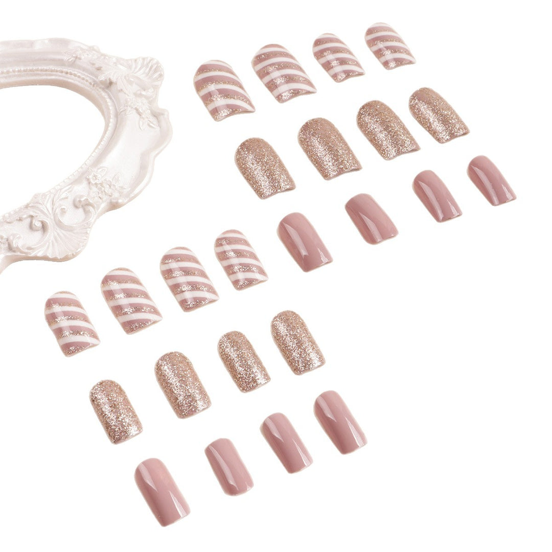 Glamorous Glitter and Striped Press-On Nail Art Bowlift
