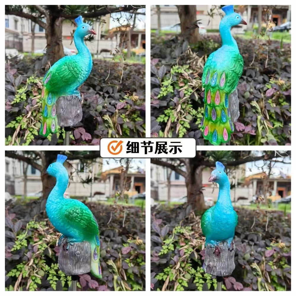 Ornamental Solar-Powered Peacock Garden Stake Lights With LED Resin Sculpture And Waterproof Stainless Steel Stake Bowlift