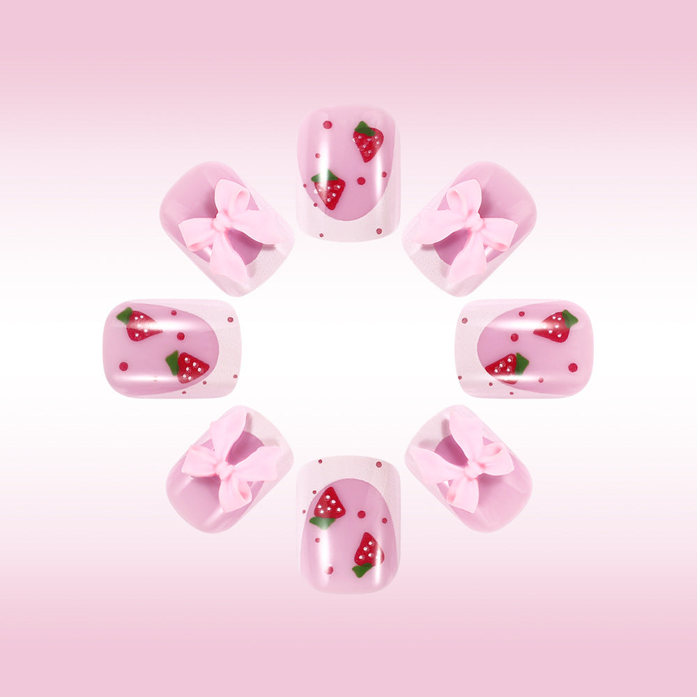 Decorative Strawberry-Themed Press-On Nail Art Bowlift