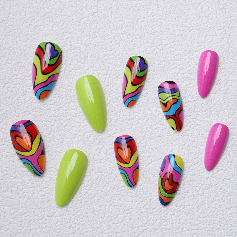 Artistic Heart-Patterned Press-On Nails Bowlift