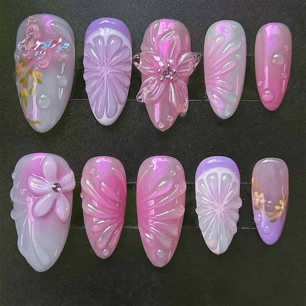 Elegant Artificial Nails with Botanical Designs Bowlift