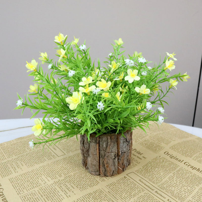Lifelike Floral Arrangement with Rustic Wood Pot