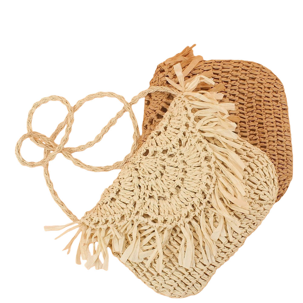 Handmade handbag with fringes Made from natural material Bowlift
