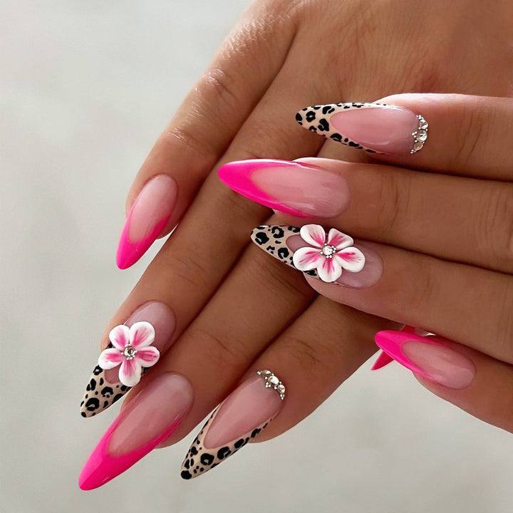 Floral and Leopard Print Press-On Nail Set Bowlift